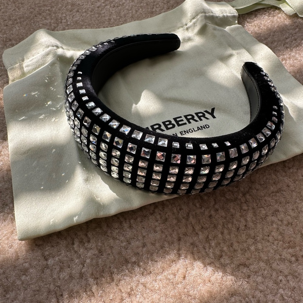 BURBERRY crystal Embellished velvet headband black